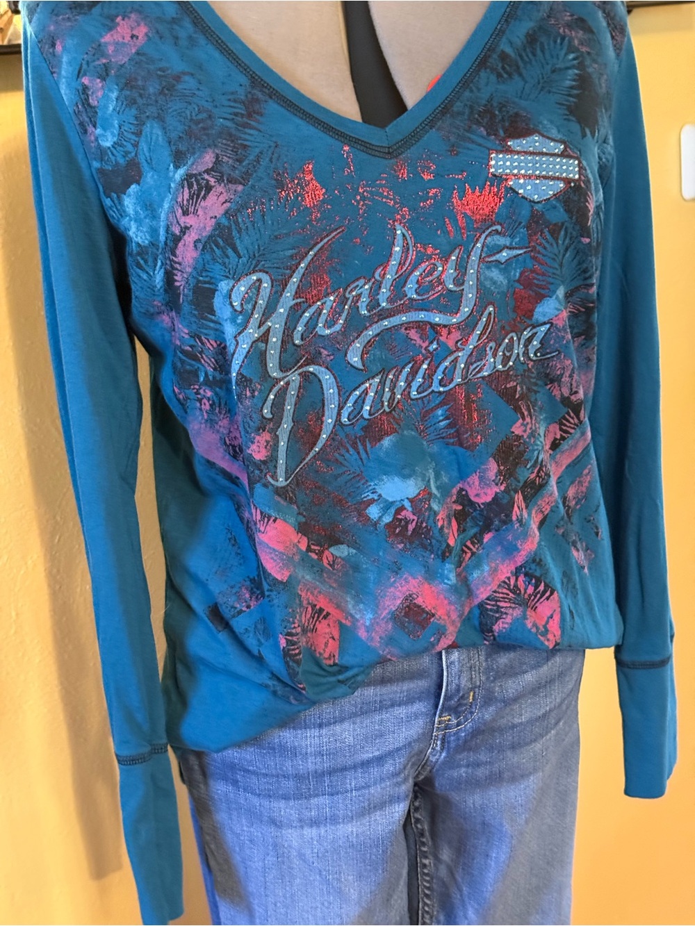 Woman’s Blue Harley Davidson Long Sleeve